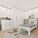 Ver imagem 1 de Quarto Infantil Completo com Guarda Roupa Cômoda e Cama 100% MDF Harmonia Yescasa Branco/Neve