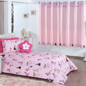 Kit Cobre Leito Solteiro + Cortina Clean 100% Algodão 04 Peças - Sofie