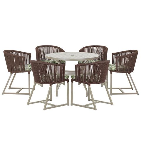Mesa e 6 Cadeiras de Jantar Noronha Fendi E5 Trama Original Marrom