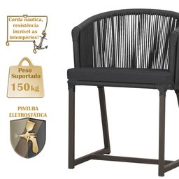 2 Cadeiras de Jantar Área Noronha em Alumínio com Pintura Marrom Corda Náutica E11 Trama Original - 4