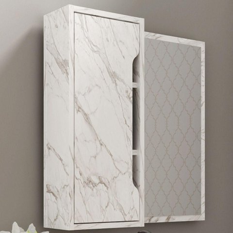 Espelheira para Banheiro BN3648 Mármore Branco 60x60cm Tecnomobili