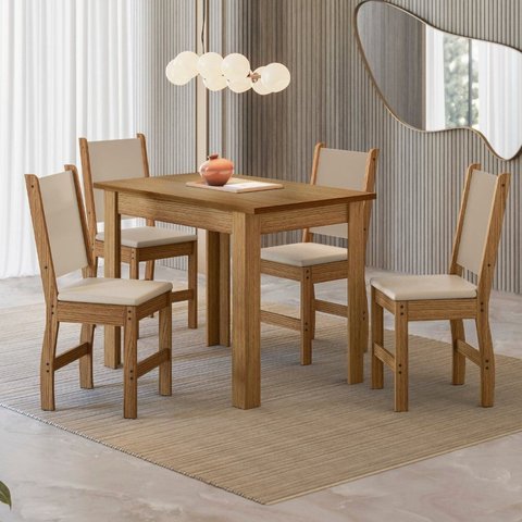 Conjunto Sala de Jantar Mesa Bellagio 108cm com 4 Cadeiras Clara Yescasa Carvalho