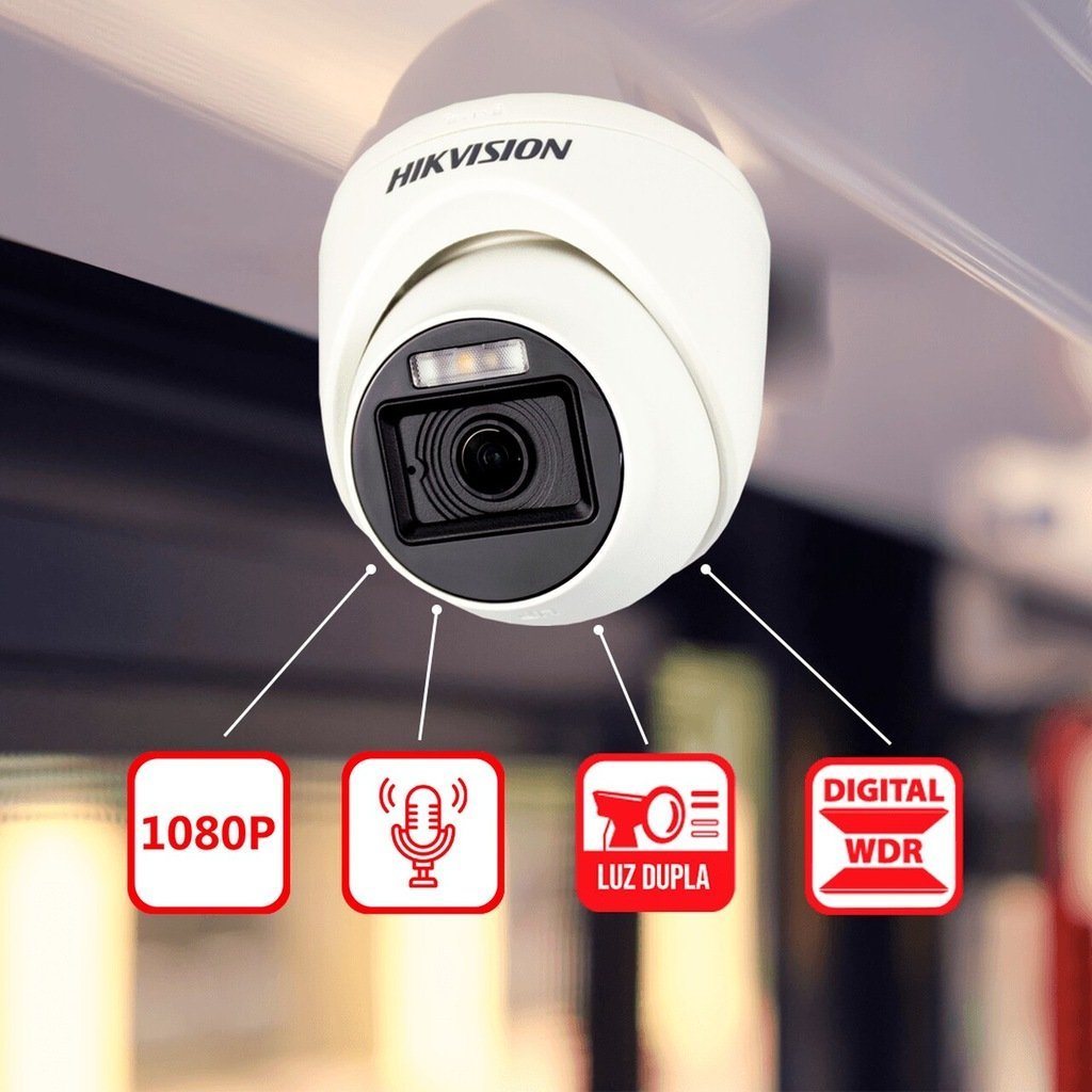 Câmera Dome Hikvision FULL HD 1080p Com Áudio IR 20mts Luz DS-2CE76D0T-LPFS - 2