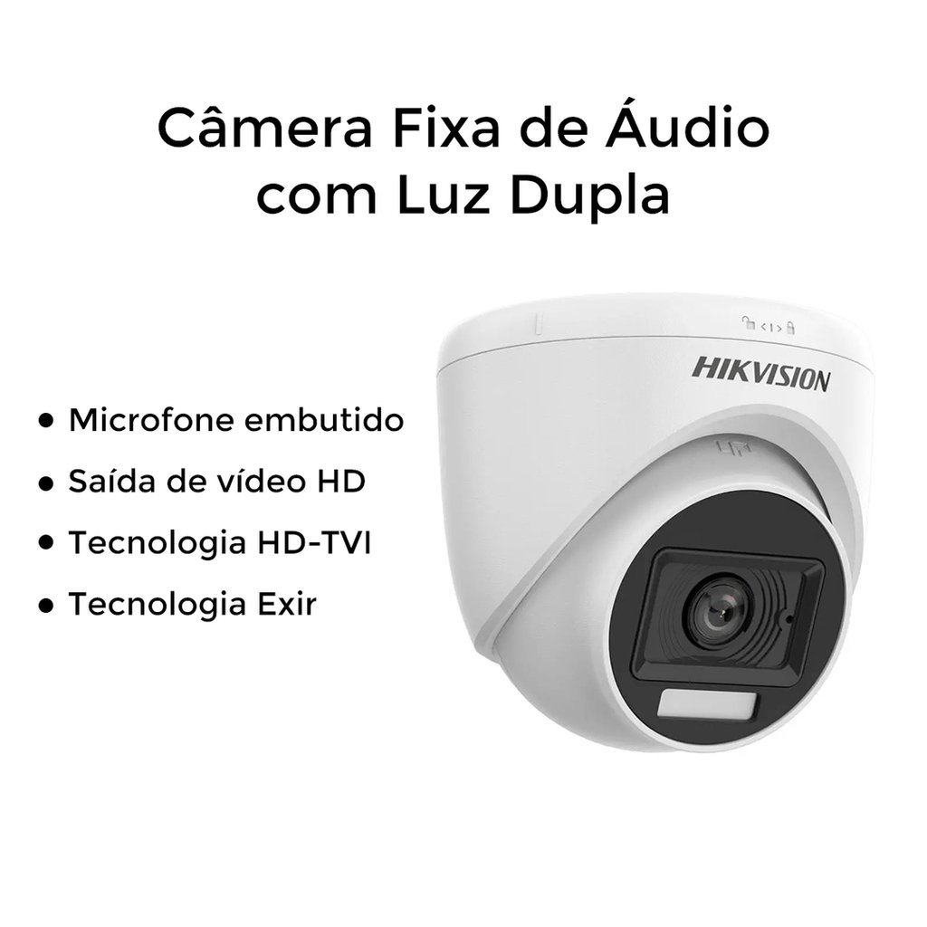 Câmera Dome Hikvision FULL HD 1080p Com Áudio IR 20mts Luz DS-2CE76D0T-LPFS - 4