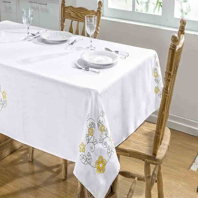 Toalha de Mesa Bordada Guga Tapetes 2,50 x1,40m Dalia Branco/Amarelo - 1