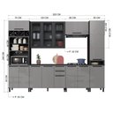 Ver imagem 4 de Cozinha Modulada Completa Fidelitá Mônaco 6 Peças 320cm 14 Portas 2 Gavetas com Tampo Chumbo/tit