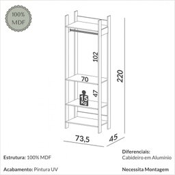 Closet 1 Torre Cabideiro Industrial Off White/freijó - Dalla Costa - 4