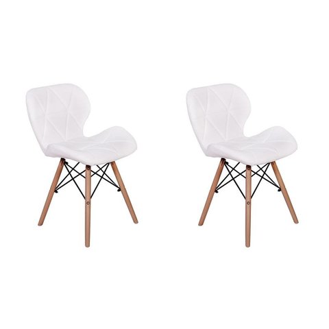 Kit 2 Cadeiras Charles Eames Eiffel Slim Wood Estofada - Branca