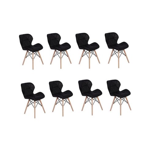Kit 8 Cadeiras Charles Eames Eiffel Slim Wood Estofada - Preta