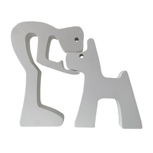 Escultura Decorativa Menino e o Cachorro 18x15cm Branco