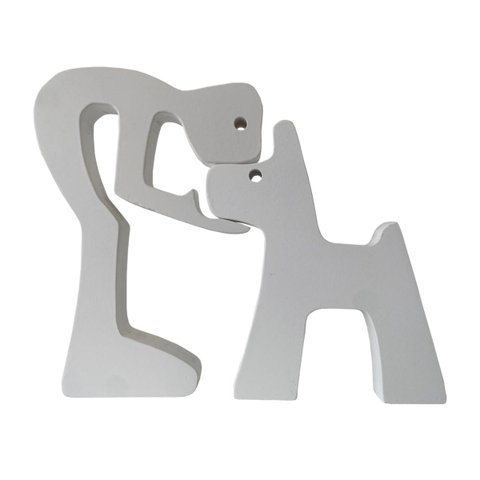 Escultura Decorativa Menino e o Cachorro 18x15cm Branco