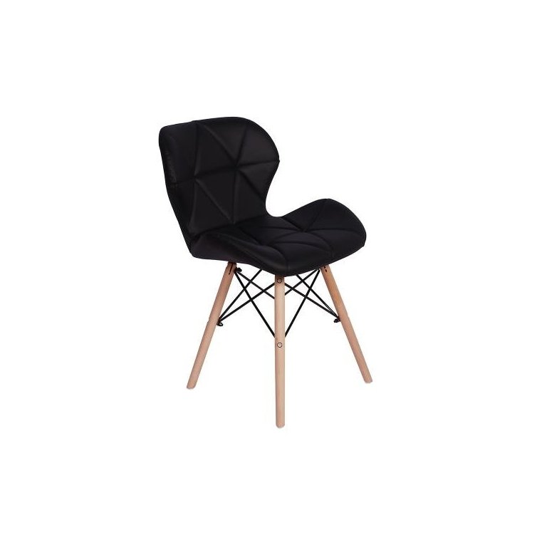 Cadeira Charles Eames Eiffel Slim Wood Estofada - Preta