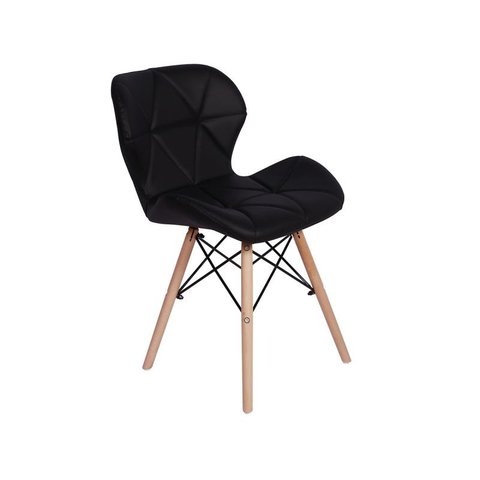 Kit 2 Cadeiras Charles Eames Eiffel Slim Wood Estofada - Preta