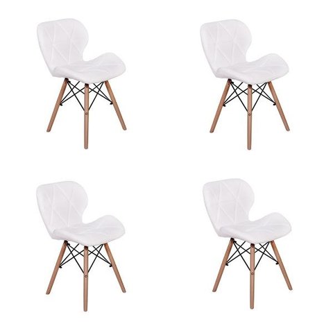 Kit 4 Cadeiras Charles Eames Eiffel Slim Wood Estofada - Branca