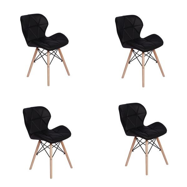 Kit 4 Cadeiras Charles Eames Eiffel Slim Wood Estofada - Preta