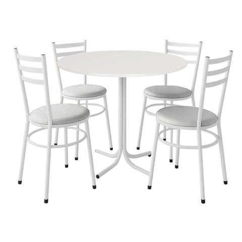 Mesa de Jantar Redonda 80cm Branca com 4 Cadeiras Estofada Branca