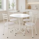 Ver imagem 2 de Mesa de Jantar Redonda 80cm Branca com 4 Cadeiras Estofada Branca