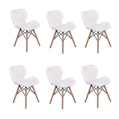 Kit 6 Cadeiras Charles Eames Eiffel Slim Wood Estofada - Branca