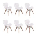 Ver imagem 1 de Kit 6 Cadeiras Charles Eames Eiffel Slim Wood Estofada - Branca