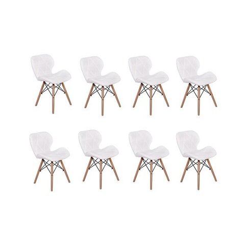 Kit 8 Cadeiras Charles Eames Eiffel Slim Wood Estofada - Branca