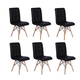 Kit 6 Cadeiras Eiffel Gomos Estofada Base Madeira - Preta - 1 Kit 6 Cadeiras Eiffel Gomos Estofada Base Madeira - Preta - 1