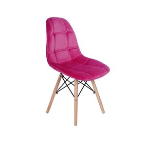Cadeira Eiffel Botonê Estofada Veludo Base Madeira - Rosa