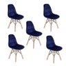 Kit 5 Cadeiras Eiffel Botonê Estofada Veludo Base Madeira - Azul Marinho - 1