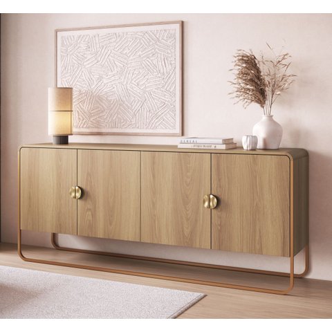 Balcão Buffet Orgânico 180cm 4 Portas Pé Metal Luna Móvel na Caixa