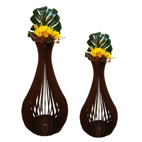 Vaso de Chão Decorativo Grande Gotas de Orvalho Mdf:preto/kit com 2 - 90x40cm e 60x30cm