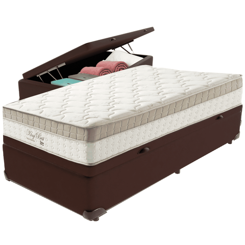 Cama Box Baú e Colchão King Best Molas Ensacadas Solteiro 88x188x33 Anjos: Marrom