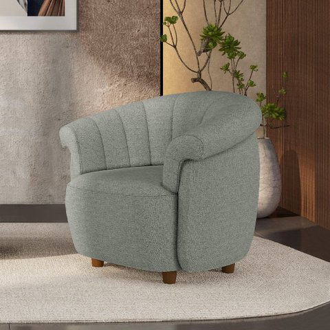Poltrona Decorativa Latvia 86cm Pés de Madeira Linho Cinza Escuro G45 - Gran Belo