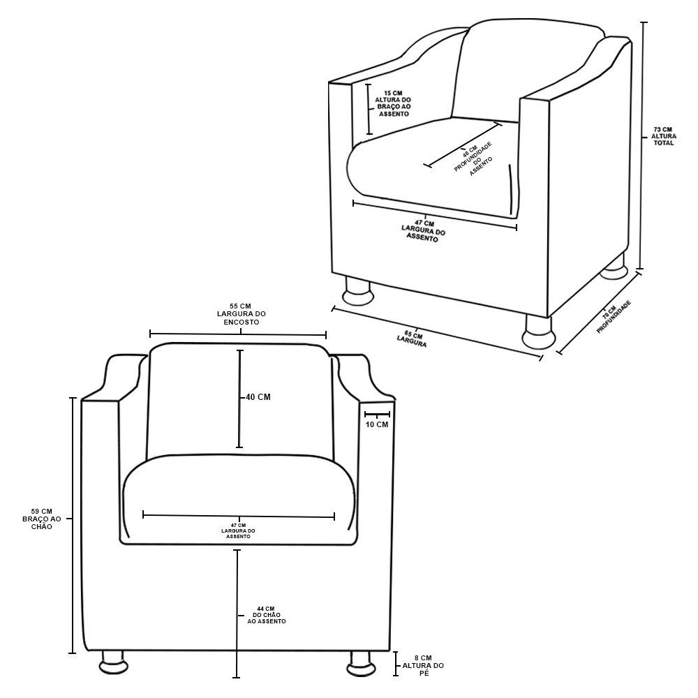 Kit 6 Poltronas Decorativas para Consultorio Recepção Bia Cor:courino Preta - 6