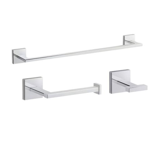 Kohler Brasil Square Kit Acessorios para Banheiro 3 Pecas Cromado com Papeleira Cabide Toalheiro
