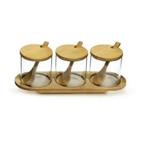 Jogo com 3 Porta Condimentos em Bamboo 3 - Casambiente
