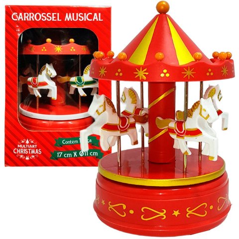 Carrossel Musical Enfeite Decoração Natalina À Corda de 17cm