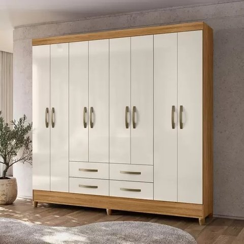 Guarda Roupa Casal 8 Portas 4 Gavetas Freijo / Off White Florida Moval