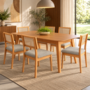 Ver imagem 1 de Kit Conjunto Sala de Jantar Mesa Retrô Retangular 180 cm 6 Cadeiras Estofadas MDF Carvalho Rose/Cinz