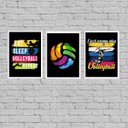 Ver imagem 1 de Kit 3 Quadros Volleyball Retrô 45x34cm - com vidro:Madeira branca