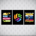 Ver imagem 2 de Kit 3 Quadros Volleyball Retrô 45x34cm - com vidro:Madeira branca