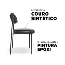 Kit 2 Cadeiras para Sala de Jantar e Cozinha Melissa em Aço Carbono Couro Pu Preto - 4