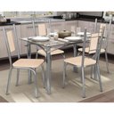 Ver imagem 1 de Kit Mesa Elba C- Tampo Vidro 120cm + 4 Cadeiras Florença Cromado Courano Nude