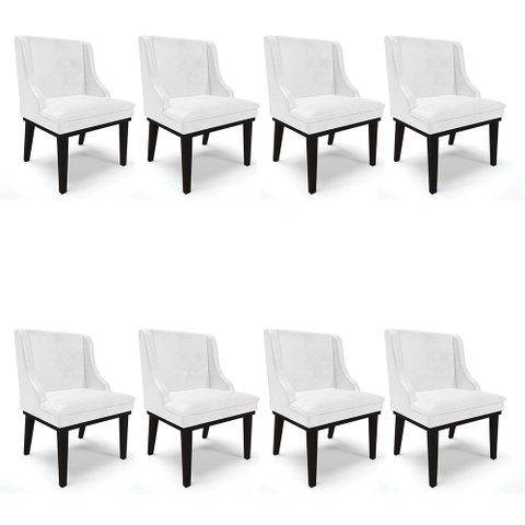 Kit 08 Cadeiras de Jantar Liz Corano Base Fixa Madeira Preto - D’Rossi - Branco