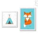 Ver imagem 4 de Kit 2 Quadros Decorativos - Raposinha Cabana com Moldura:pinus