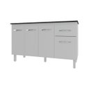 Ver imagem 1 de Balcão Cozinha Armário Gabinete Camila Branco com Tampo Tampão 140 Cm Mobília Decor Preto