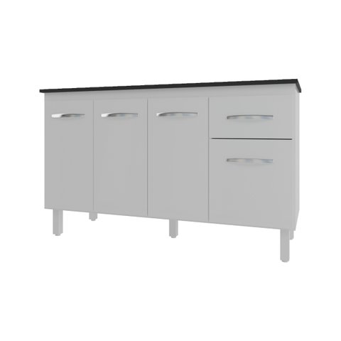 Balcão Cozinha Armário Gabinete Camila Branco com Tampo Tampão 140 Cm Mobília Decor Preto