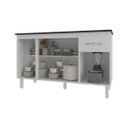 Ver imagem 4 de Balcão Cozinha Armário Gabinete Camila Branco com Tampo Tampão 140 Cm Mobília Decor Preto