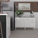 Ver imagem 2 de Balcão Cozinha Armário Gabinete Camila Branco com Tampo Tampão 140 Cm Mobília Decor Preto