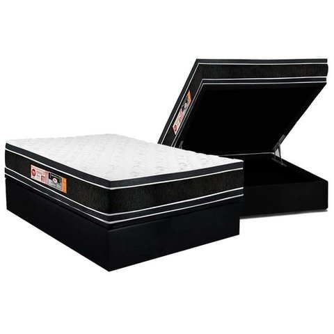 Cama Box Baú Casal: Colchão Espuma D33 Castor Black e White Air Double Face Euro Pillow + Base CRC S