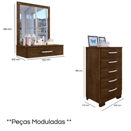 Penteadeira Camarim Moderna Modulada 11 Gavetas com Espelho:malbec - 4