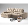 Sofá com Porta Copos e Carregador Usb Ret Rec Luke 2,30m Linho Soft Bege - Netsofas - 5